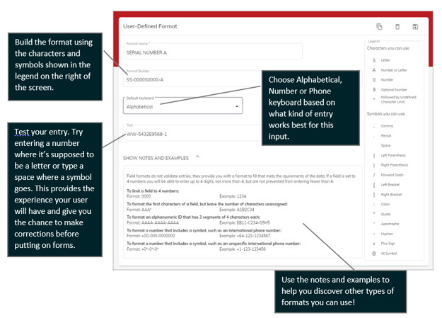 user defined format